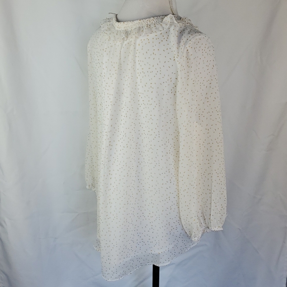 Gibson Latimer Speckled Off-White and Gold Dot Blouse in Size Large - Picture 7 of 11